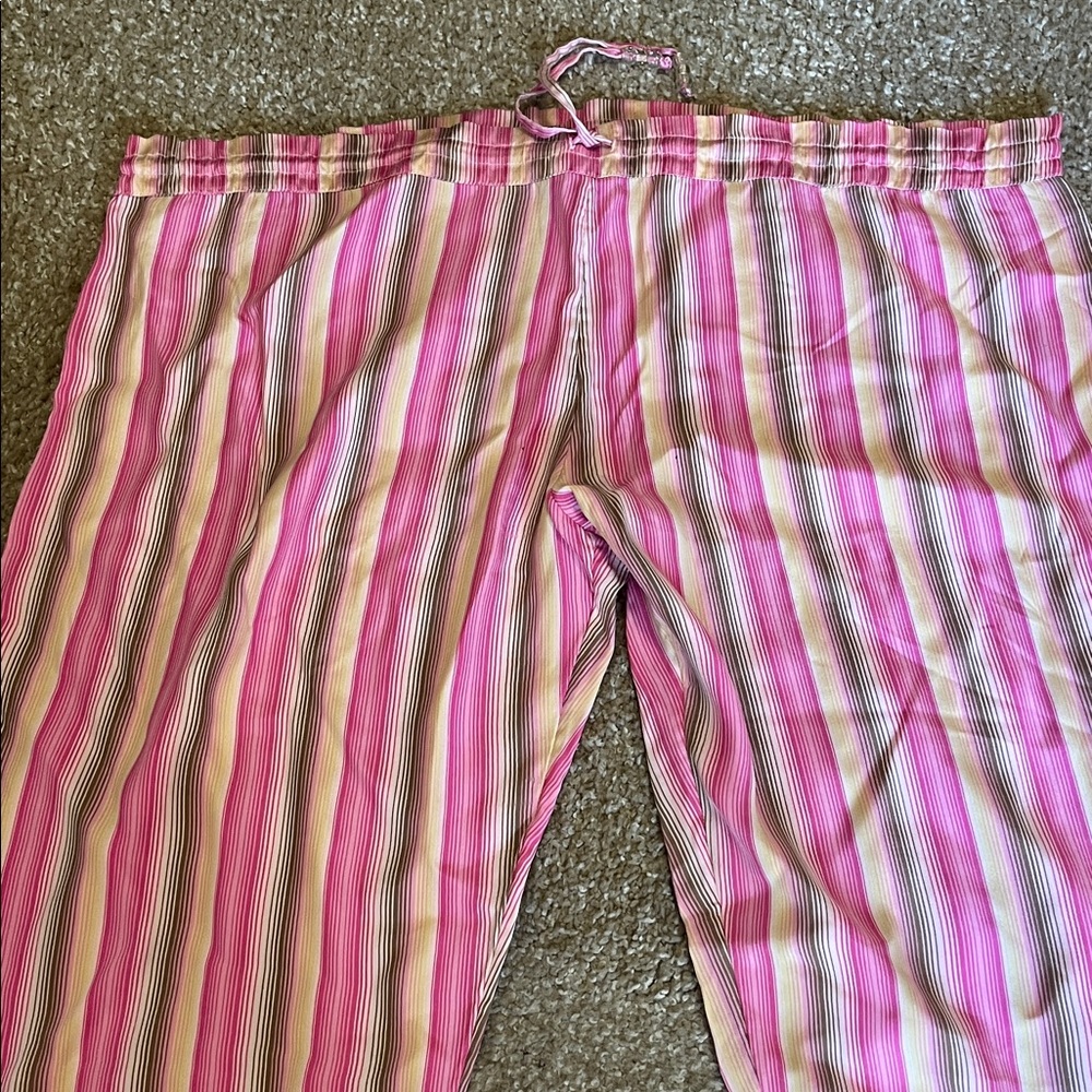 Victoria’s Secret Bright Pink and Lime Striped Silk Fabric Pants - Picture 4 of 5